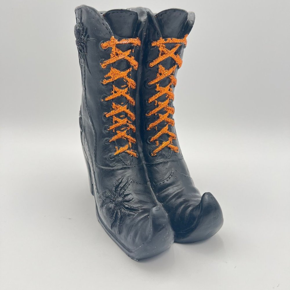 Halloween Black Witches Boots Table Top Decorative Vase Resin 7"